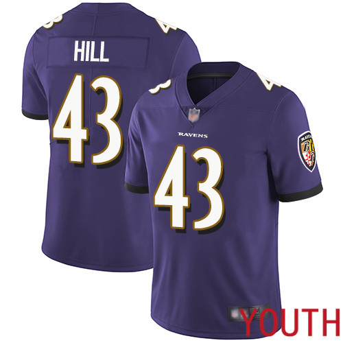 Baltimore Ravens Limited Purple Youth Justice Hill Home Jersey NFL Football #43 Vapor Untouchable->women nfl jersey->Women Jersey